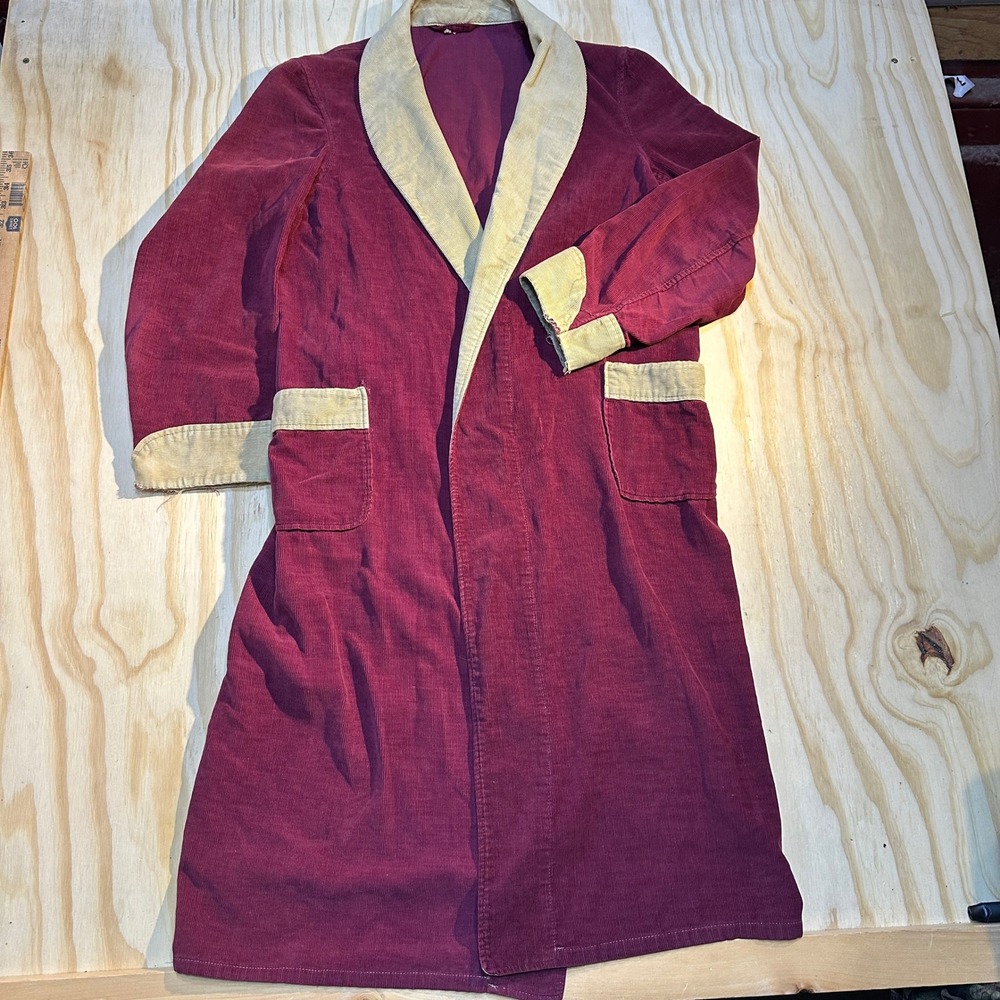 Laddie Robe Vintage Maroon Corduroy Smoking Robe Shawl Collar Burgundy